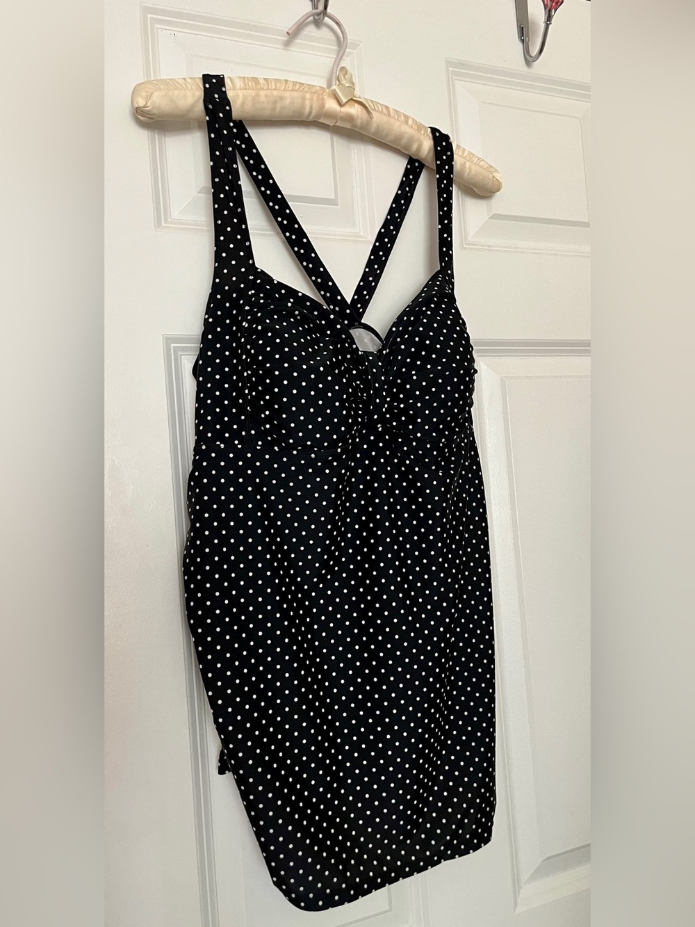 Motherhood Maternity Black Polka Dot Swim Top with Twist Front Bathing Suit